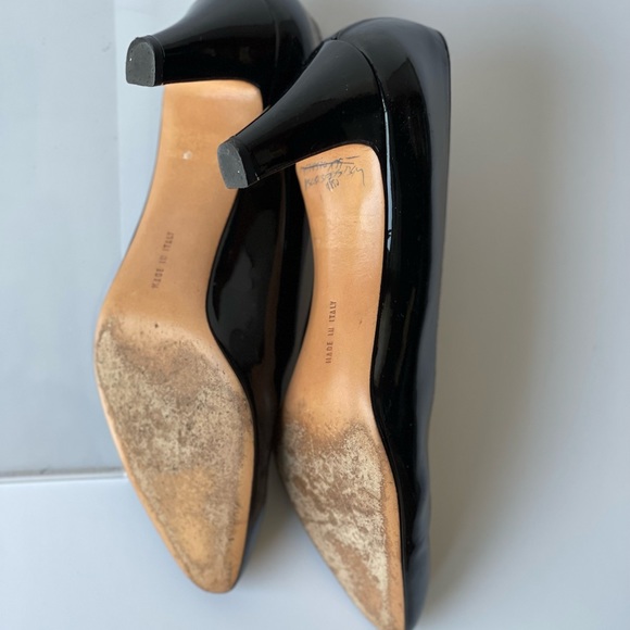Salvatore Ferragamo Black Patent Leather Heels Pumps Florence Gold Accent, 8AA - Picture 5 of 14